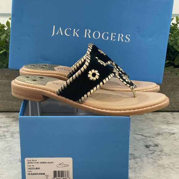 NIB Jack Rogers - Jacks II Flat Sandal Velvet - Size 6.5, 7, 7.5 Black/Platinum - Picture 8 of 9